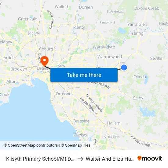 Kilsyth Primary School/Mt Dandenong Rd to Walter And Eliza Hall Institute map