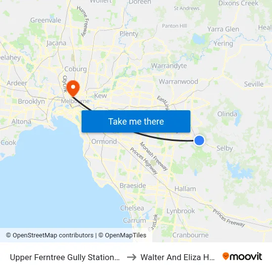 Upper Ferntree Gully Station/Burwood Hwy to Walter And Eliza Hall Institute map