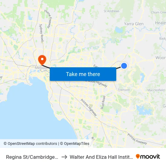 Regina St/Cambridge Rd to Walter And Eliza Hall Institute map