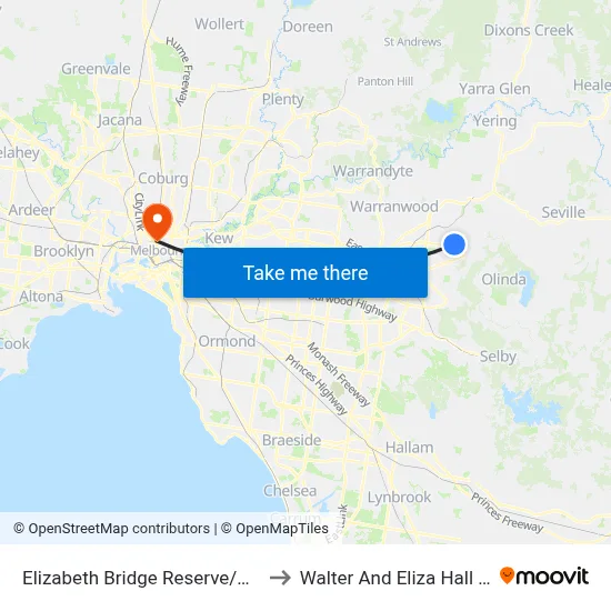 Elizabeth Bridge Reserve/Durham Rd to Walter And Eliza Hall Institute map