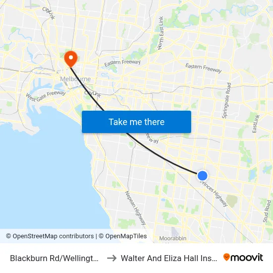 Blackburn Rd/Wellington Rd to Walter And Eliza Hall Institute map