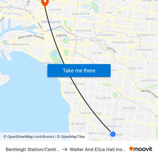 Bentleigh Station/Centre Rd to Walter And Eliza Hall Institute map