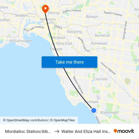 Mordialloc Station/Albert St to Walter And Eliza Hall Institute map