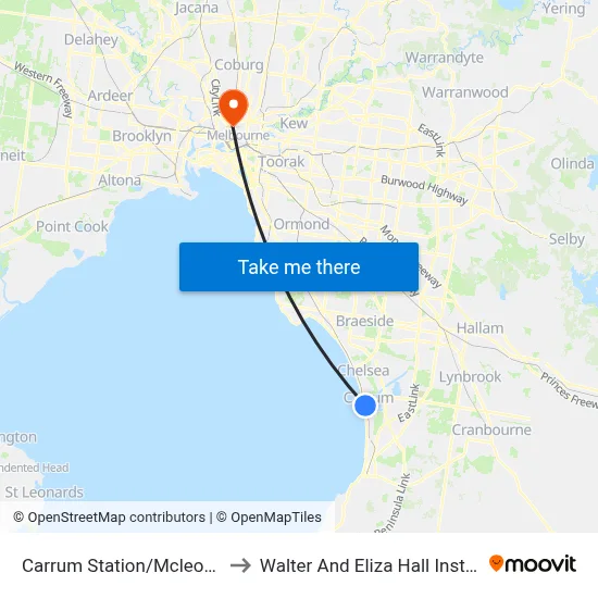 Carrum Station/Mcleod Rd to Walter And Eliza Hall Institute map