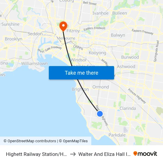 Highett Railway Station/Highett Rd to Walter And Eliza Hall Institute map