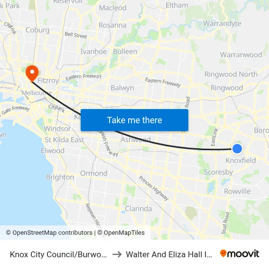 Knox City Council/Burwood Hwy to Walter And Eliza Hall Institute map