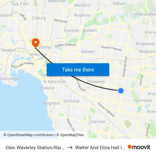 Glen Waverley Station/Railway Pde to Walter And Eliza Hall Institute map