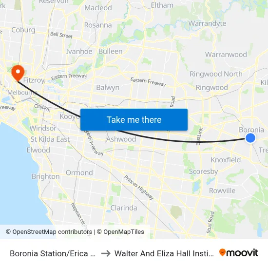 Boronia Station/Erica Ave to Walter And Eliza Hall Institute map