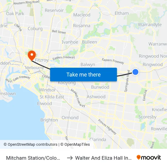 Mitcham Station/Colombo St to Walter And Eliza Hall Institute map