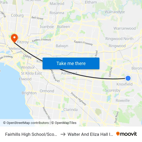 Fairhills High School/Scoresby Rd to Walter And Eliza Hall Institute map