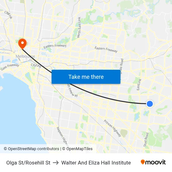 Olga St/Rosehill St to Walter And Eliza Hall Institute map