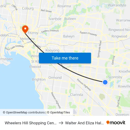 Wheelers Hill Shopping Centre/Jells Rd to Walter And Eliza Hall Institute map
