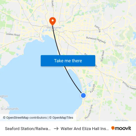 Seaford Station/Railway Pde to Walter And Eliza Hall Institute map