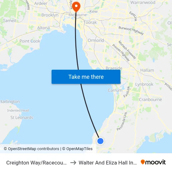 Creighton Way/Racecourse Rd to Walter And Eliza Hall Institute map