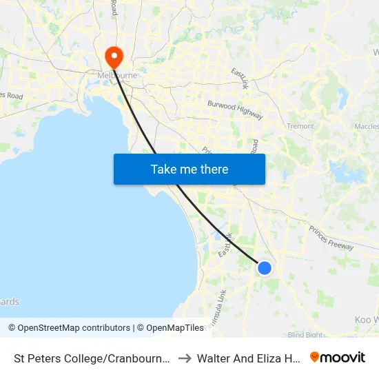 St Peters College/Cranbourne-Frankston Rd to Walter And Eliza Hall Institute map