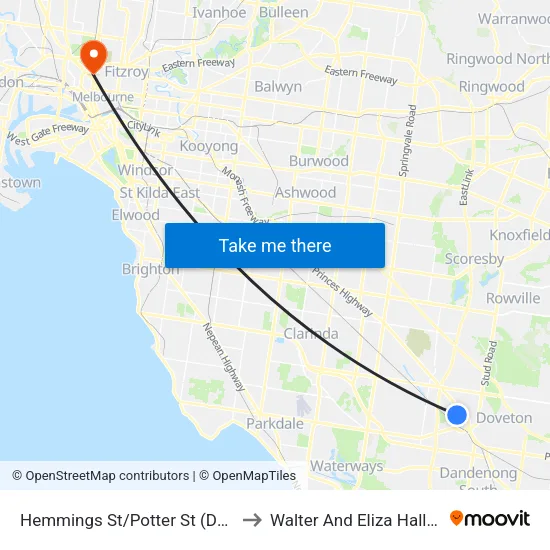 Hemmings St/Potter St to Walter And Eliza Hall Institute map