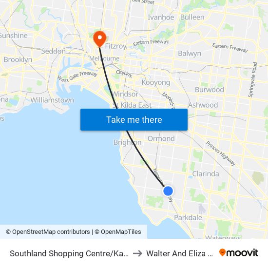Southland Shopping Centre/Karen St (Cheltenham) to Walter And Eliza Hall Institute map