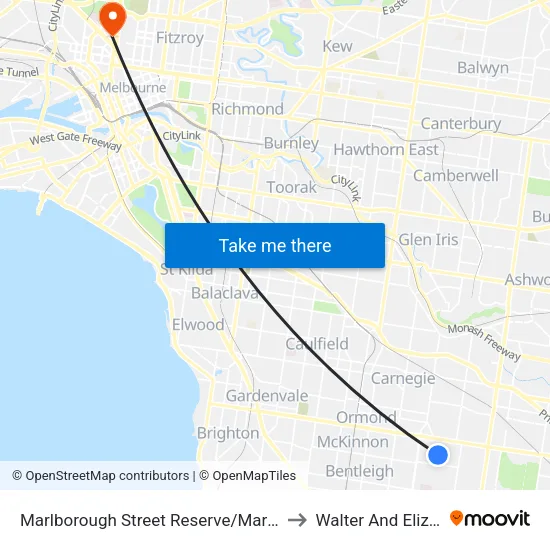 Marlborough Street Reserve/Marlborough St to Walter And Eliza Hall Institute map