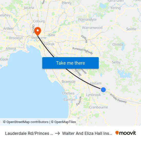 Lauderdale Rd/Princes Hwy to Walter And Eliza Hall Institute map