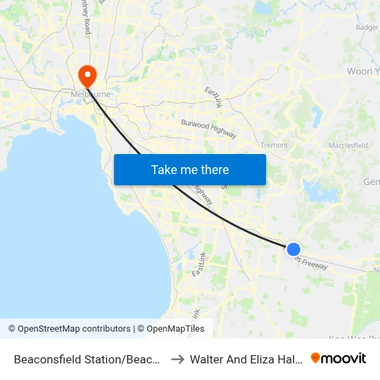 Beaconsfield Station/Beaconsfield Ave to Walter And Eliza Hall Institute map