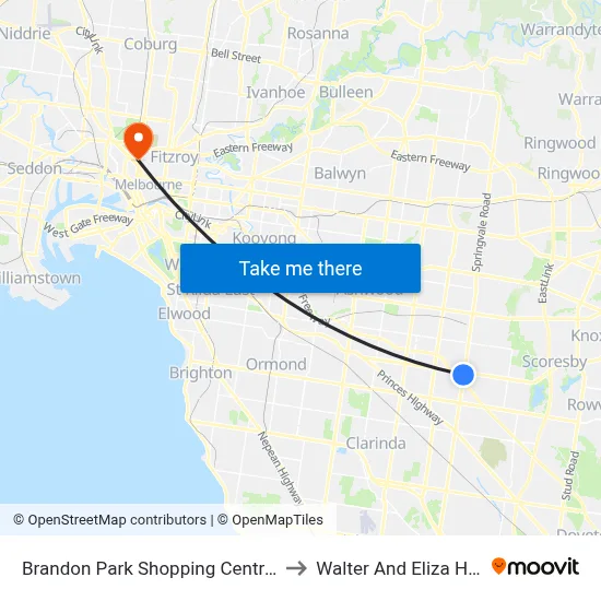 Brandon Park Shopping Centre/Springvale Rd to Walter And Eliza Hall Institute map
