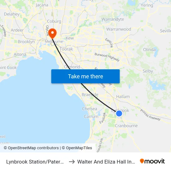 Lynbrook Station/Paterson Dr to Walter And Eliza Hall Institute map