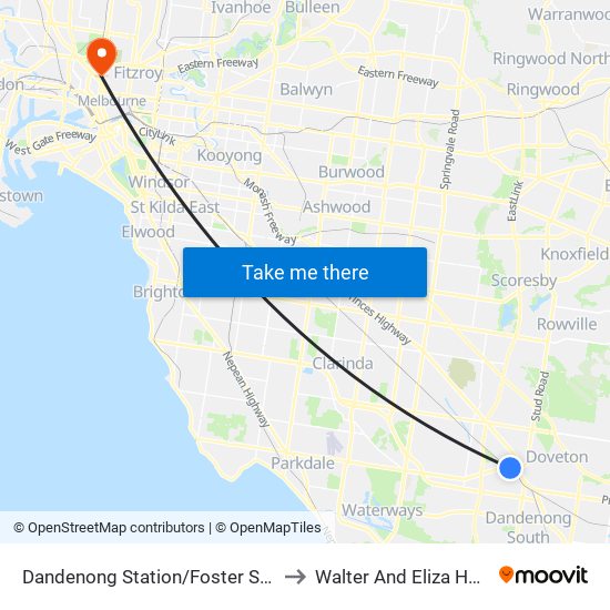 Dandenong Station/Foster St (Dandenong) to Walter And Eliza Hall Institute map