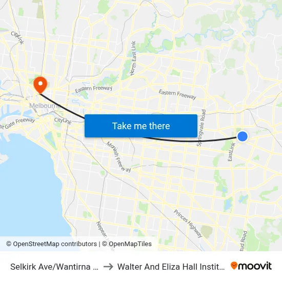 Selkirk Ave/Wantirna Rd to Walter And Eliza Hall Institute map