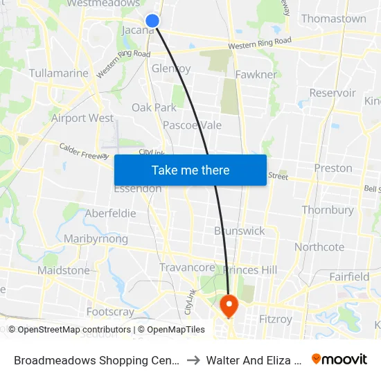 Broadmeadows Shopping Centre/Tanderrum Way to Walter And Eliza Hall Institute map
