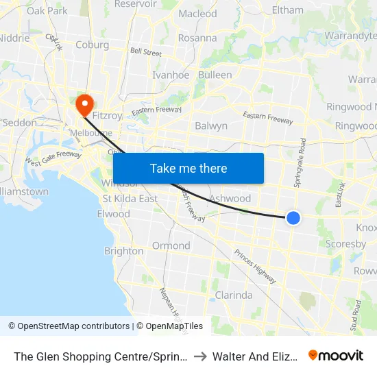 The Glen Shopping Centre/Springvale Rd to Walter And Eliza Hall Institute map