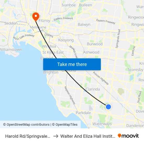 Harold Rd/Springvale Rd to Walter And Eliza Hall Institute map