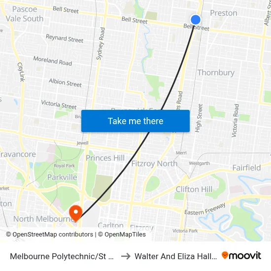 Melbourne Polytechnic/St Georges Rd to Walter And Eliza Hall Institute map