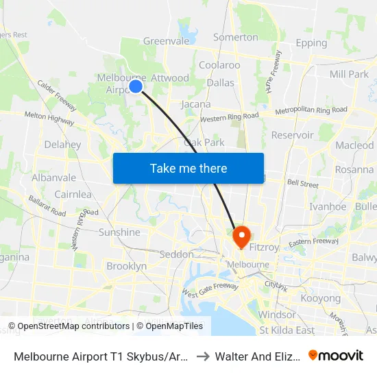 Melbourne Airport T1 Skybus/Arrival Dr to Walter And Eliza Hall Institute map