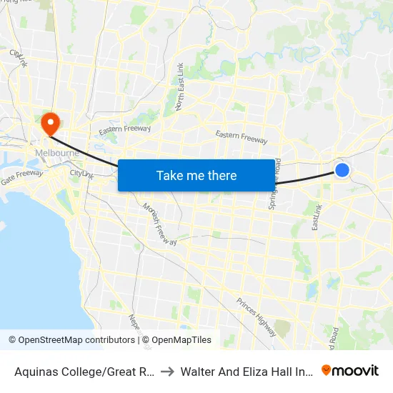 Aquinas College/Great Ryrie St to Walter And Eliza Hall Institute map