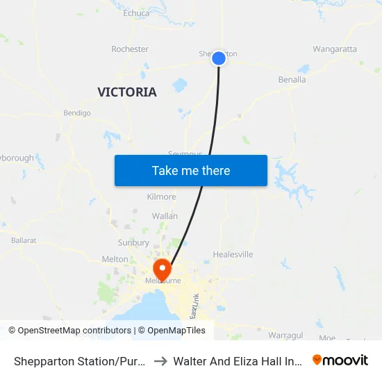 Shepparton Station/Purcell St to Walter And Eliza Hall Institute map