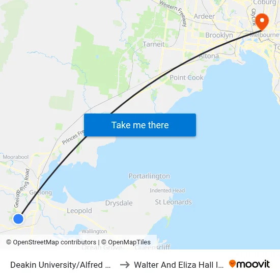 Deakin University/Alfred Deakin Dr to Walter And Eliza Hall Institute map
