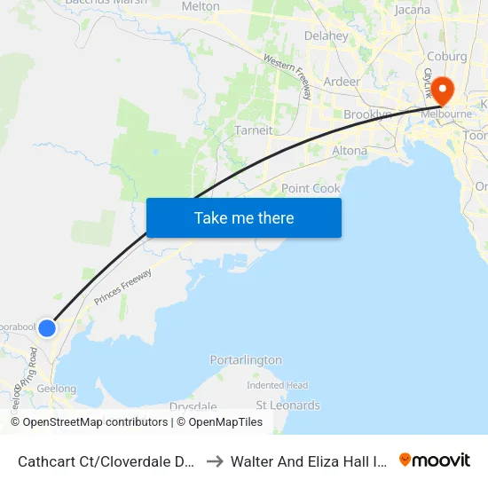 Cathcart Ct/Cloverdale Dr to Walter And Eliza Hall Institute map