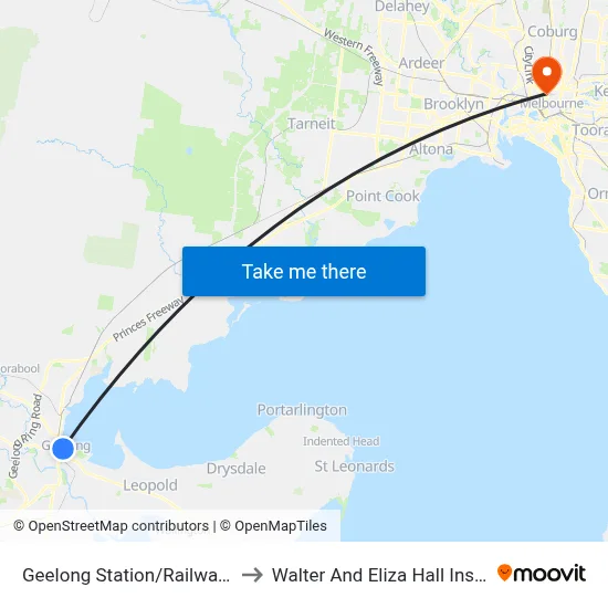 Geelong Station/Railway Tce to Walter And Eliza Hall Institute map