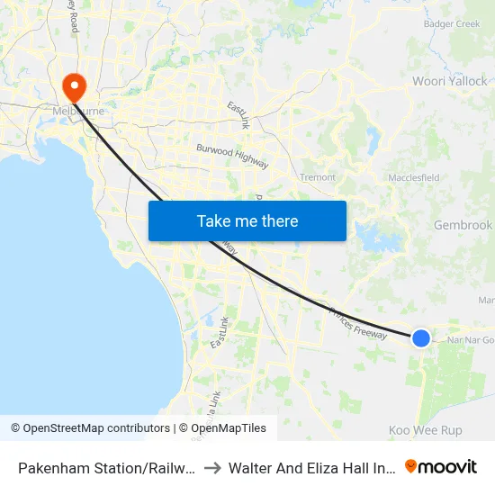 Pakenham Station/Railway Ave to Walter And Eliza Hall Institute map