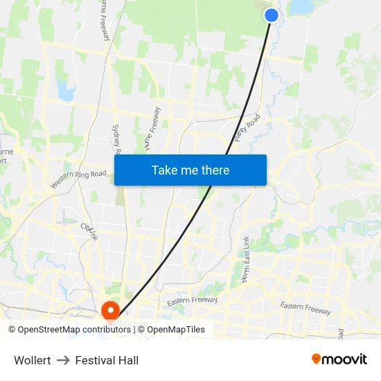 Wollert to Festival Hall map