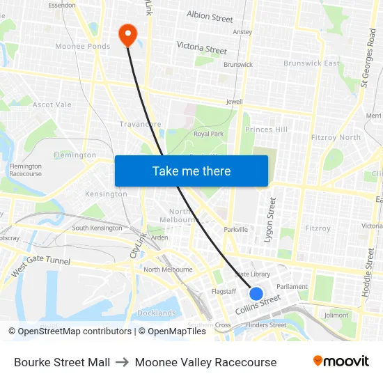 Bourke Street Mall to Moonee Valley Racecourse map