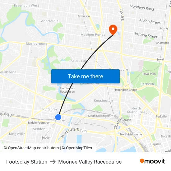Footscray Station to Moonee Valley Racecourse map