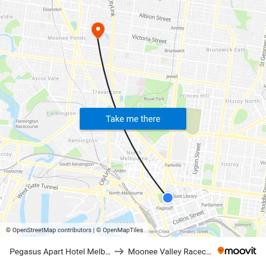 Pegasus Apart Hotel Melbourne to Moonee Valley Racecourse map