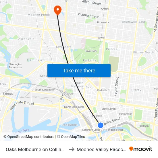 Oaks Melbourne on Collins Hotel to Moonee Valley Racecourse map