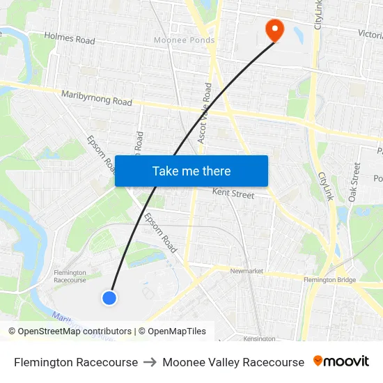 Flemington Racecourse to Moonee Valley Racecourse map