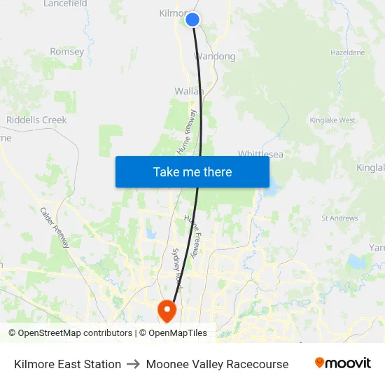 Kilmore East Station to Moonee Valley Racecourse map