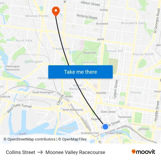 Collins Street to Moonee Valley Racecourse map