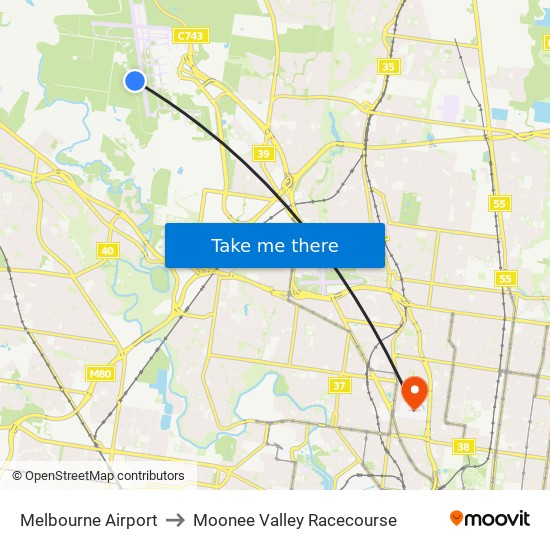 Melbourne Airport to Moonee Valley Racecourse map