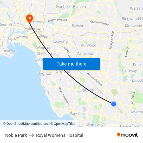 Noble Park to Royal Women's Hospital map