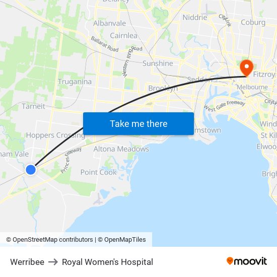 Werribee to Royal Women's Hospital map